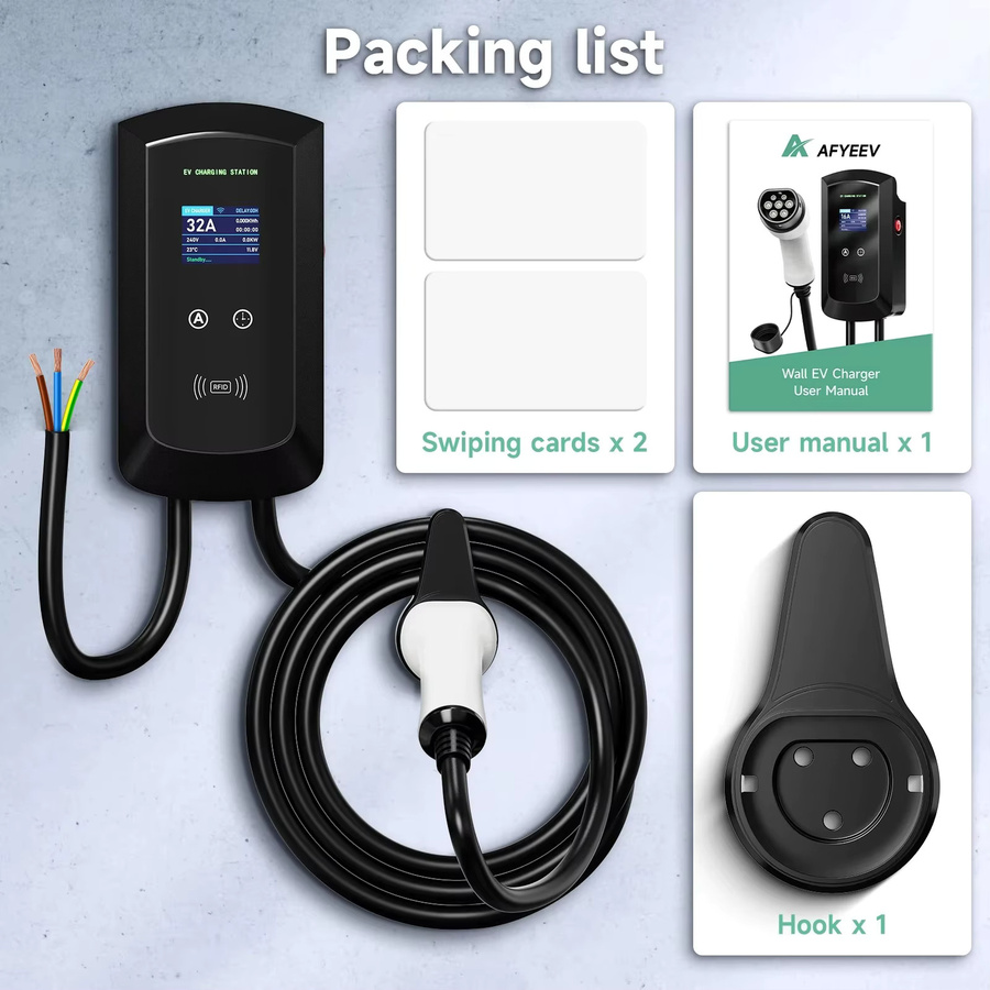 AFEEV Elektroauto Ladestation Wallbox GBT 20234 mit WiFi und Bluetooth, 22KW 32A 3-Phasen EVSE Ladegerät, Schwarz - Bild 6