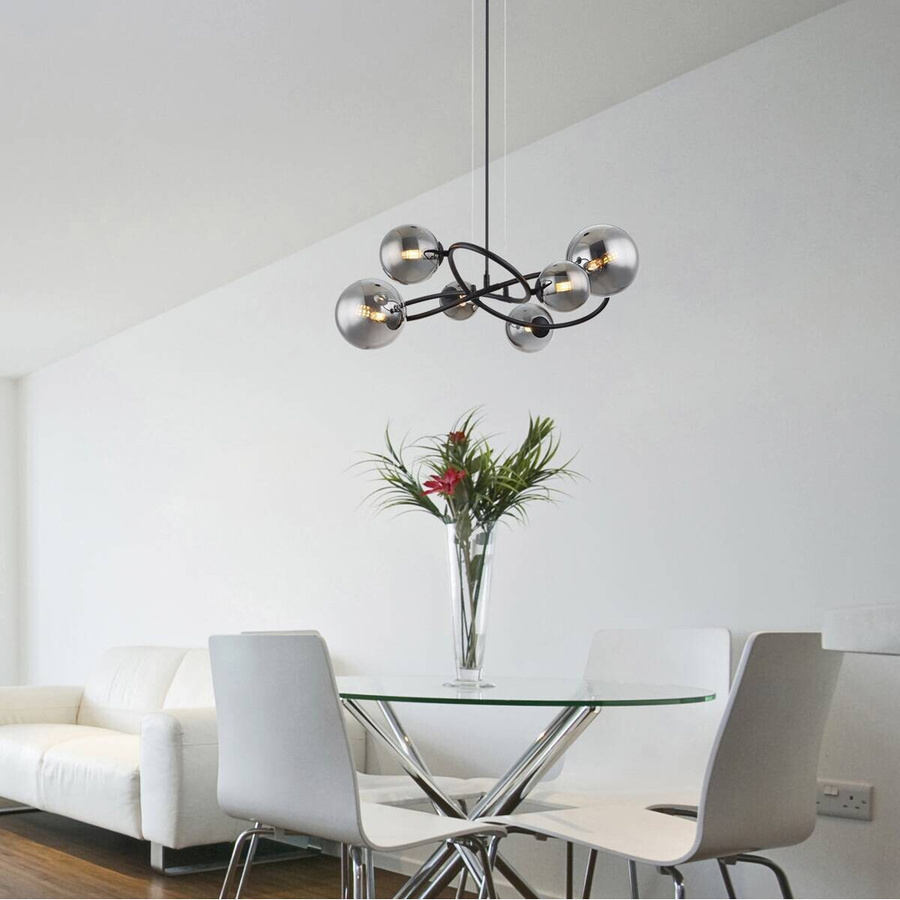 Globo LED-Pendelleuchte Riha 6-flammig in Mattschwarz mit Glas, B/T/H: 58,8 x 62,2 x 120 cm - Bild 2
