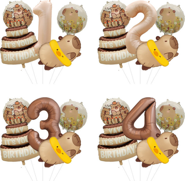 Potdemiel Ballonset mit Vintage Capybara-Porträt Illustration in Braun zur Wanddekoration - Bild 1