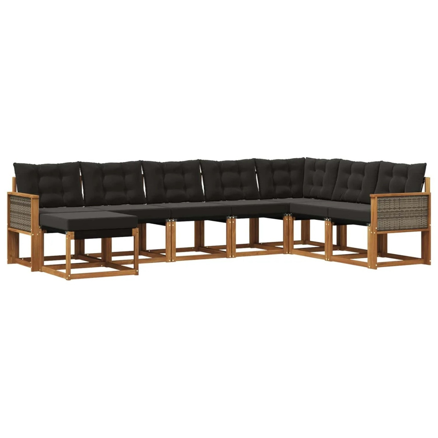 vidaXL Outdoor-Sofagarnitur L-Form aus Massivholz Akazie mit 8 Kissen in Natur und Schwarz - Bild 2