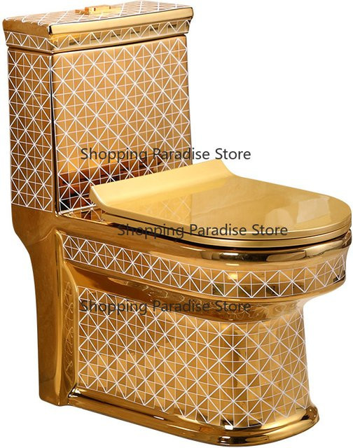 Moderne bodenmontierte Badezimmer-Toilette aus Keramik in Gold, B/T/H: 36 x 68 x 76 cm - Bild 1