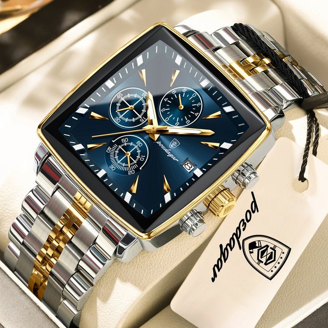 POEDAGAR Armbanduhr Chronograph, Quarz, Edelstahl, Gold, Herren - Bild 1