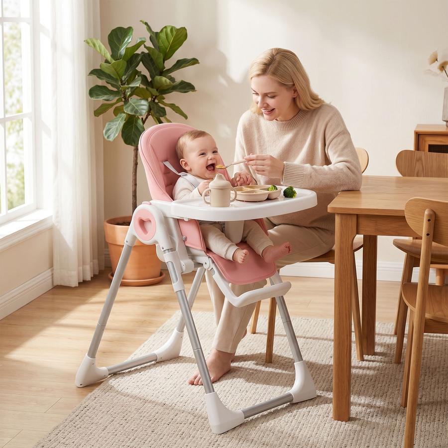AIYAPLAY Mitwachsender Hochstuhl für Kinder in Rosa mit verstellbarer Höhe, Fußstütze und abnehmbarem Doppel-Tablett - Bild 2