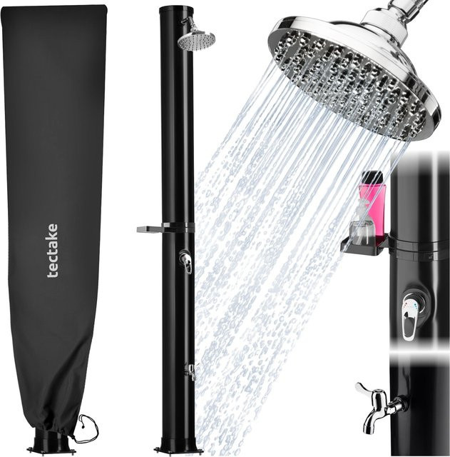 tectake Solardusche Orinoco Schwarz mit 40 Litern, Seifenablage, Regenduschkopf mit Kugelgelenk, extra Wasserhahn und Schutzhülle, H x B x T: 222 x 47,5 x 29 cm - Bild 1