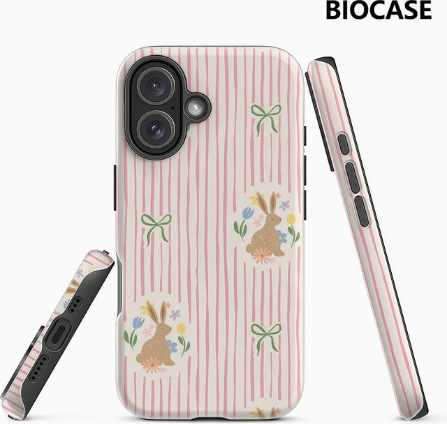 Handyhülle mit Kaninchen und Schleifen für Apple iPhone 17 16 15 14 13 12 Pro Max Plus, Farbe: Rosa, Doppelschichtige Rückseite - Bild 1