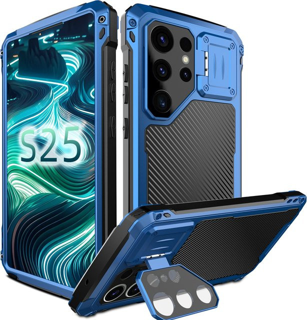 Samsung 360-Grad-Handyhülle aus Metall mit Kameraobjektivschutz und Bildschirmglasgehäuse für Galaxy S25 Ultra, S24 Ultra und S23 Ultra in Schwarz und Blau - Bild 1