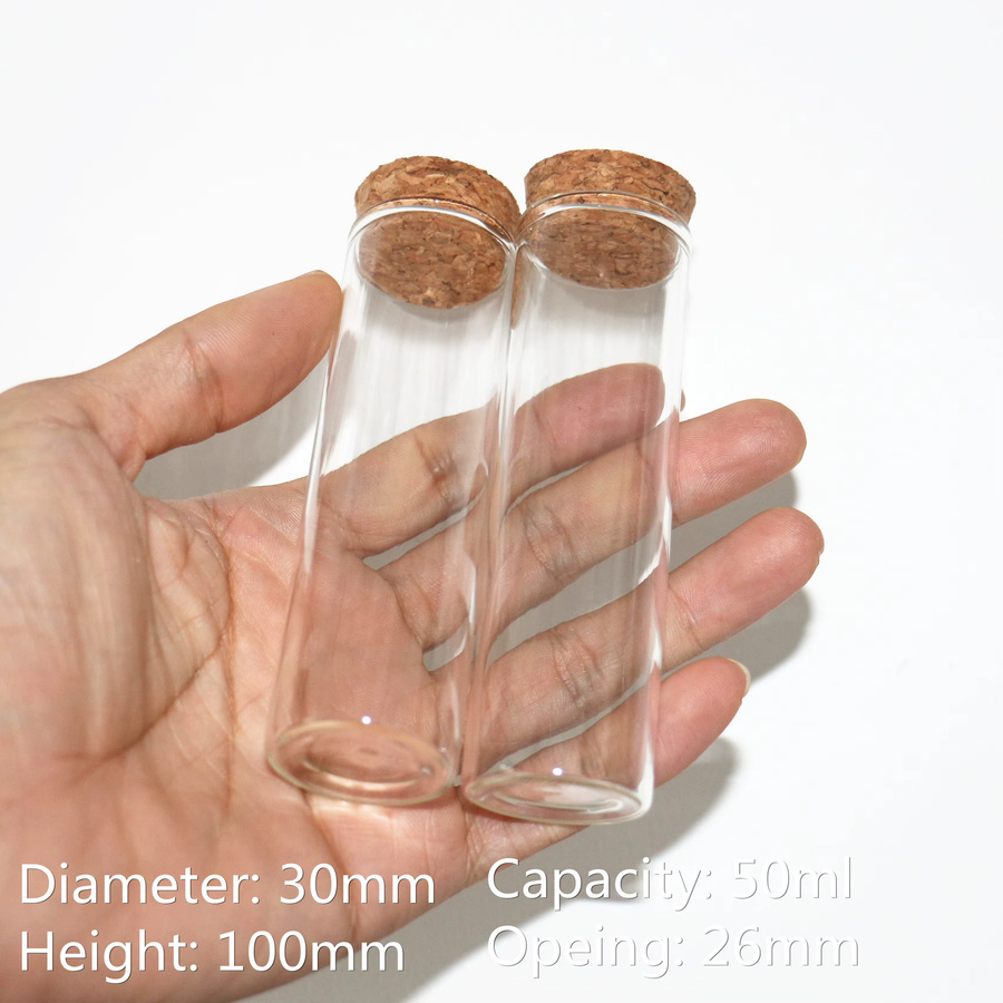 Transparentes Glasfläschchen mit Korken für Weihnachtsdragees und DIY-Dekoration, B/T/H: 3,0 x 3,0 x 10,0 cm, 50 ml - Bild 6