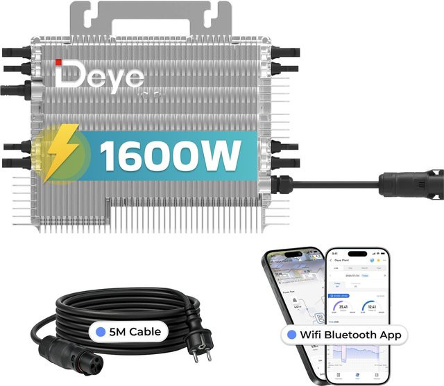 Deye Mikro-Wechselrichter 1600 W SUN-M160G4-EU-Q0 in Silber für Mini-PV Solaranlagen und Balkonkraftwerke mit 4 MPPT und WIFI, IP67 wetterfest - Bild 1