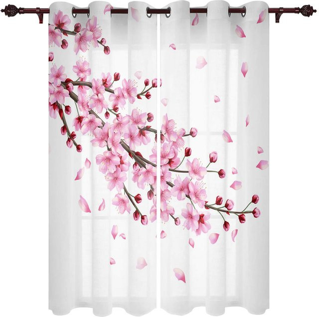 Super Six Sakura Fenstervorhang im japanischen Stil mit floralem Design, Weiß, Breite: 135 cm, Höhe: 230 cm - Bild 1