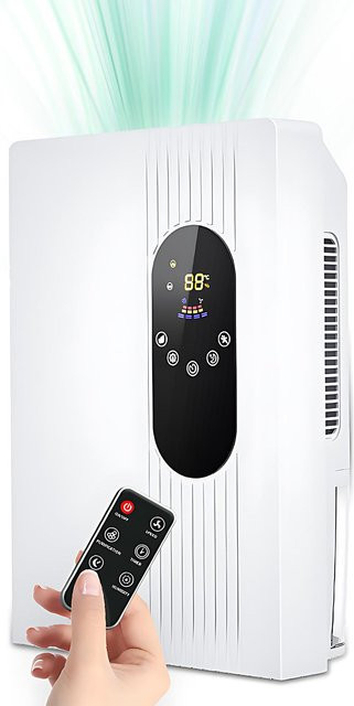 HMC 2-in-1 Luftentfeuchter und Luftreiniger mit LCD-Touchscreen, Fernbedienung und Ablaufschlauch, Weiß - Bild 1