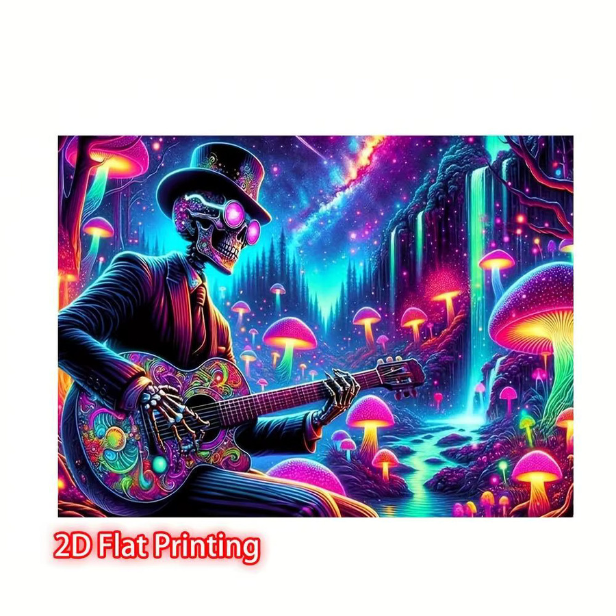 VIKAMA Fluoreszierender Totenkopf-Wandteppich mit psychedelischem Sternenhimmel und Galaxie, Wandbehang in Multicolour, Breite: 60 cm, Höhe: 40 cm - Bild 4