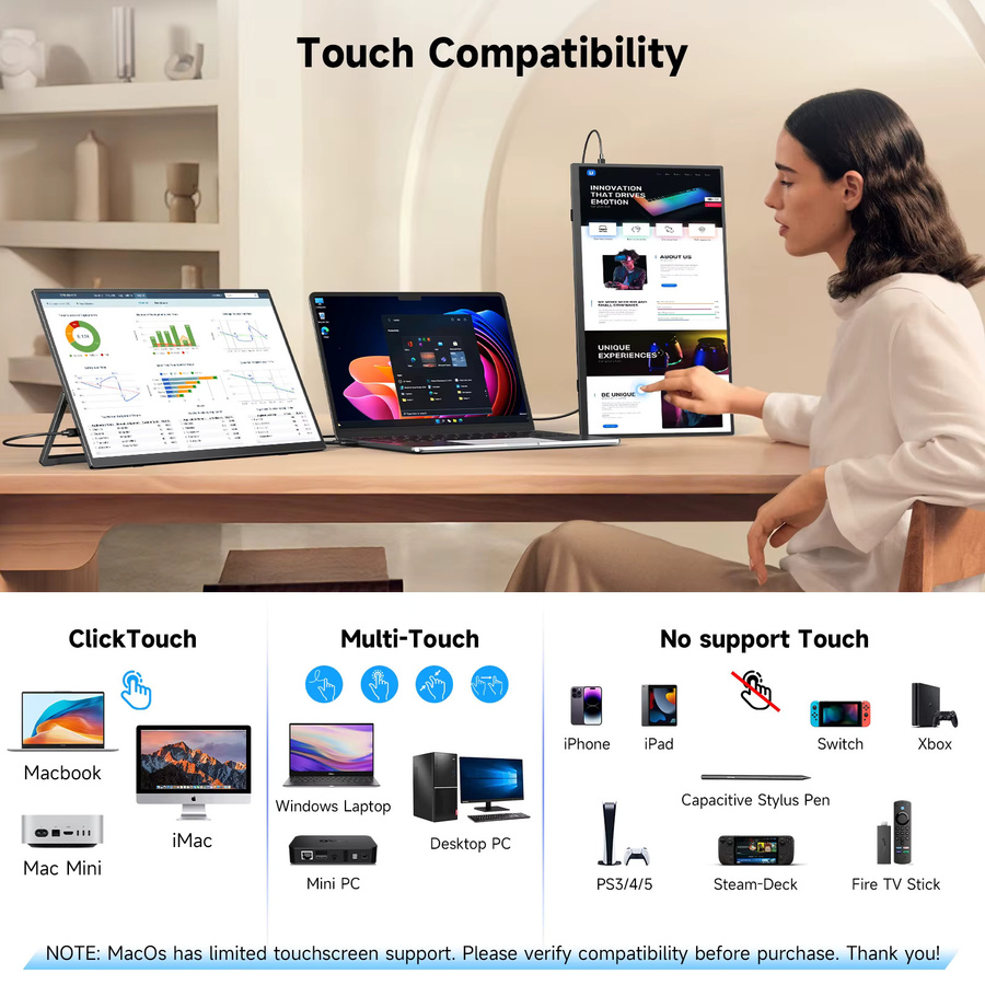 UPERFECT 15,6 Zoll tragbarer Monitor mit Touchscreen, integriertem 8000 mAh Akku, 100 % sRGB, ultradünnes 10-Punkt-Touch-Display in Schwarz mit USB-C und Mini HDMI - Bild 5