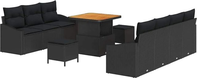 vidaXL Garten-Sofa-Set 10-teilig in Schwarz mit Kissen und integriertem Stauraum für Terrasse und Garten - Bild 1