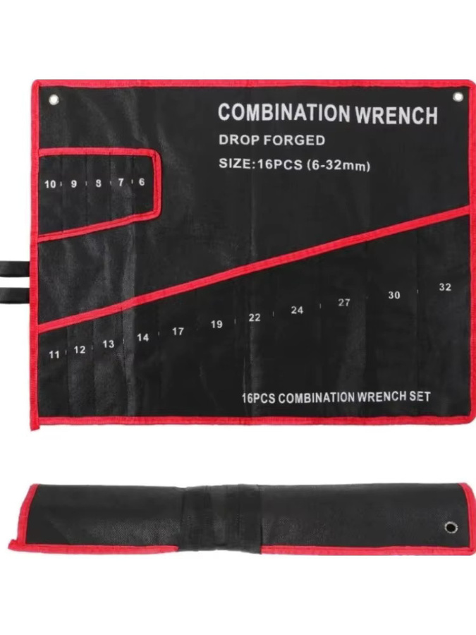 Werkzeugtasche aus Segeltuch in Schwarz mit roten Nähten zur Aufbewahrung von Schraubenschlüsseln für Mechaniker und Handwerker - Bild 5