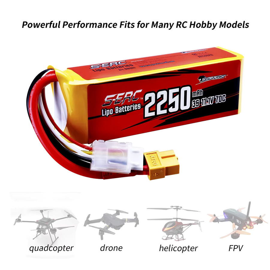 SUNPADOW 3S RC LiPo Akku 2250mAh 11,1V 60C mit XT60 Anschluss für RC Flugzeug, Quadcopter, Hubschrauber und Drohnen - Bild 4