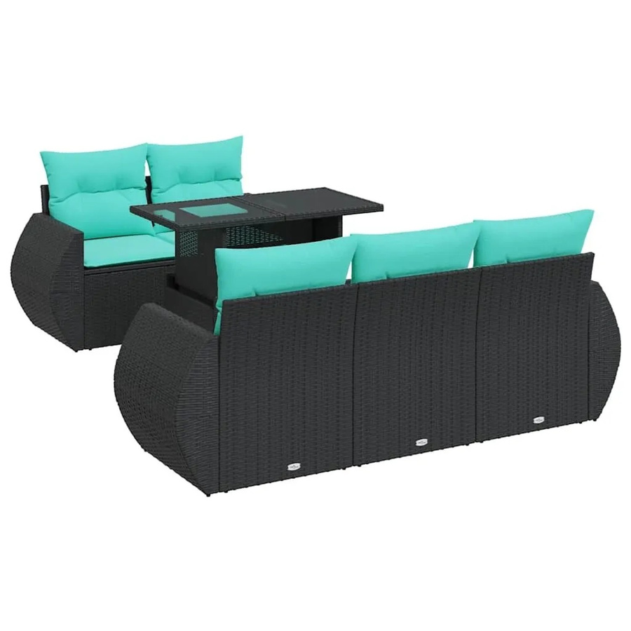 vidaXL 6-teilige Garten-Sofagarnitur aus Poly-Rattan mit Kissen in Schwarz - Bild 2