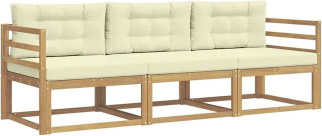 vidaXL Outdoor-Sofagarnitur aus Akazienholz mit Kissen in Weiß und Beige - Bild 1