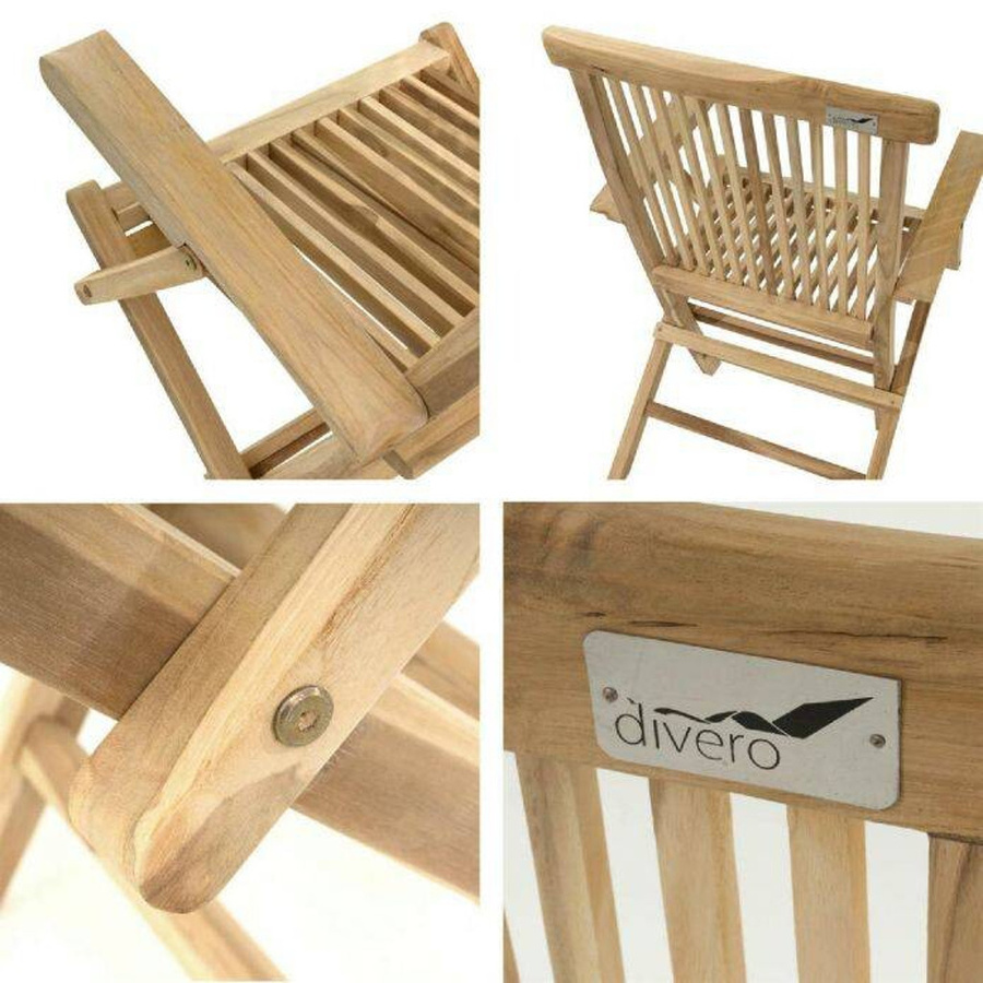 VCM 2er Set Gartenstühle aus Teakholz mit Armlehnen, unbehandelt, Hellbraun, B/T/H: 57 x 62 x 89 cm - Bild 2