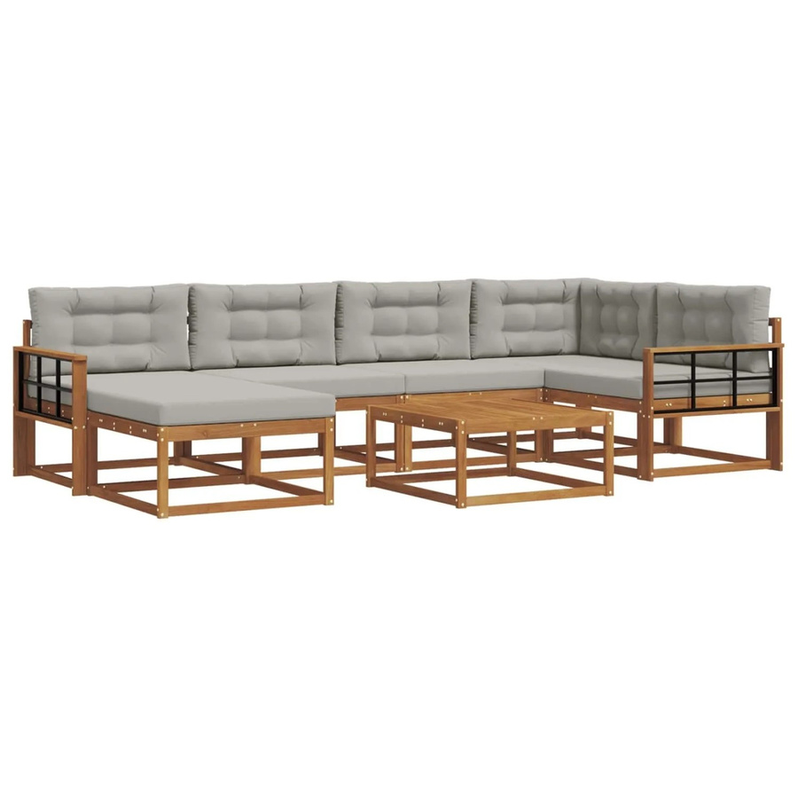 vidaXL Outdoor-Sofagarnitur aus Akazienholz in L-Form mit Kissen, 7-teilig, Natur und Hellgrau - Bild 2