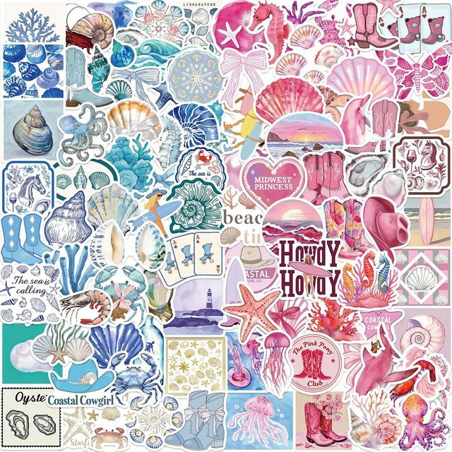 100 Stück wasserfeste Küstenästhetik Graffiti-Aufkleber in Blau und Rosa für deine DIY-Dekoration von Gitarre, Notebook und Gepäck von Anime Worlds Store - Bild 1