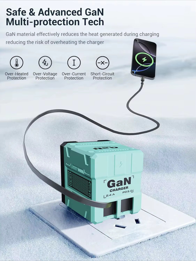 GaN 45W Wandladegerät mit Typ-C-Ausgang und einziehbarem Kabel, tragbares Dual-Port Ladegerät mit bis zu 65W Schnellladefunktion - Bild 7
