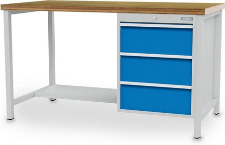 Bedrunka + Hirth Kastenwerkbank aus Stahlblech und Holz in Grau, B/H/T: 150 x 85,9 x 75 cm - Bild 1