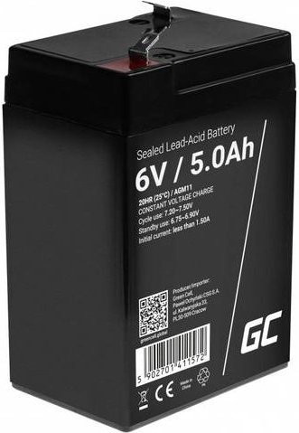 Green Cell AGM11 Blei-Gel Akku 6V 5Ah Schwarz mit 4,8mm Flachsteckern B/H/T: 70 x 107 x 47 mm - Bild 1