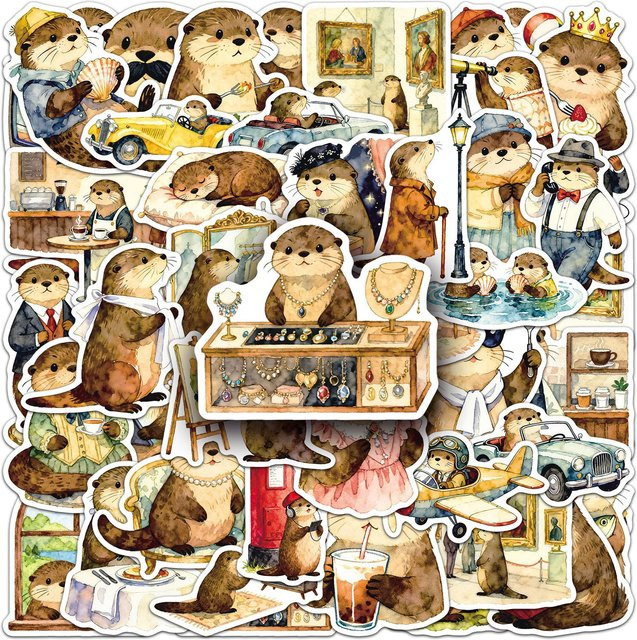 YIIMANNER Cartoon-Otter-Aufkleber, niedliche Tiere, 50/100 Stück - Bild 1