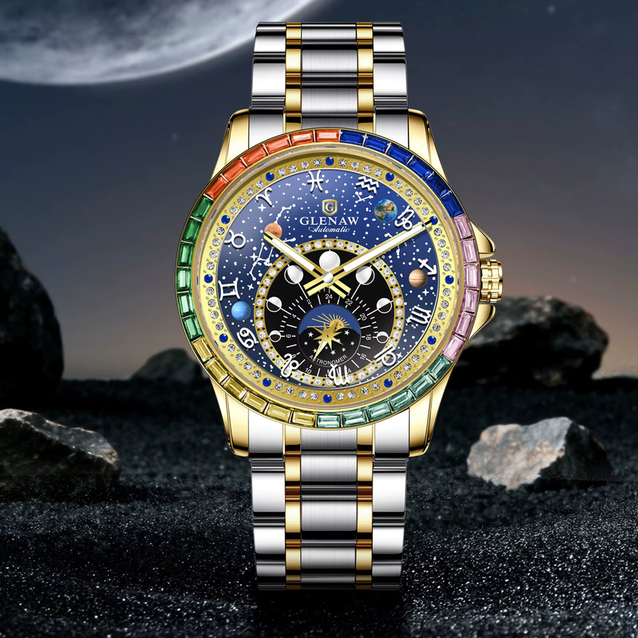 GLENAW Mechanische Uhr, Automatik, Edelstahl, Gold, Blau, Herren - Bild 2