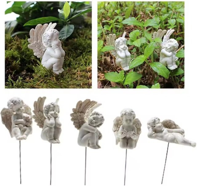 5er-Set Miniatur-Engel aus Harz und Keramik in Weiß zur Dekoration für Garten und Landschaft - Bild 1