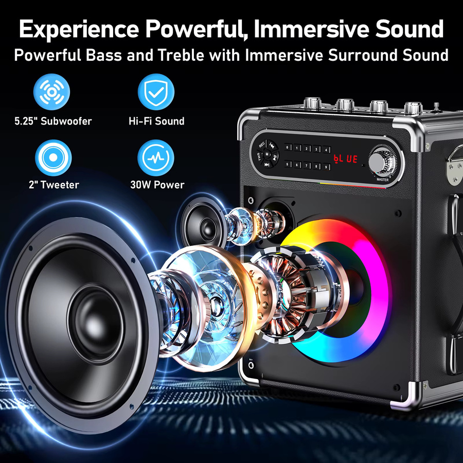 FanFun S55 Bluetooth-Lautsprecher in Schwarz, IPX5 wasserdichte tragbare Party-Boombox mit tiefem Bass und 3600 mAh Akku - Bild 6