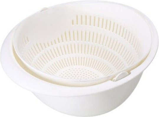 Yiran Furniture Obstschale mit abnehmbarem Abtropfkorb und rotierender Funktion, doppellagig, Weiß - Bild 1