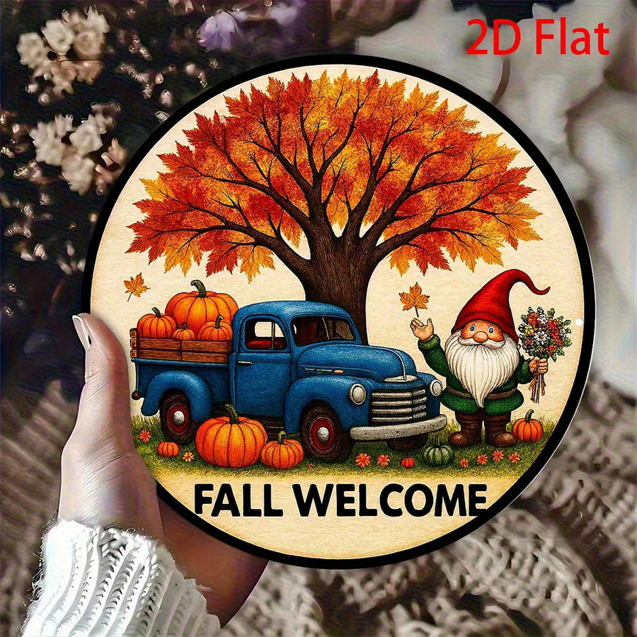 Potdemiel Fall Welcome Vintage Aluminiumschild rund, Wanddekoration Herbst Floral, Durchmesser: 20 cm - Bild 4