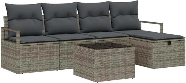 vidaXL 6-teiliges Garten-Sofa-Set aus Polyrattan in Grau mit Kissen und Ottoman für Garten und Balkon - Bild 1