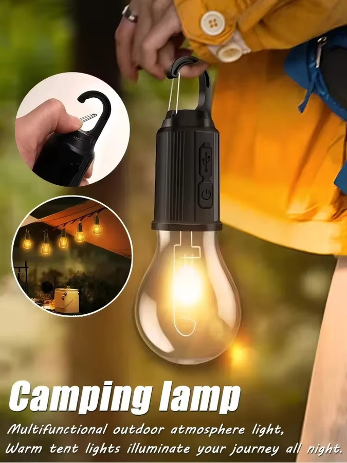 XIWANGFIRE Tragbare LED Camping Lampe mit Solar- und USB-Ladefunktion, Wasserdichtes Outdoor Nachtlicht in Schwarz mit Warmweißem Licht und Haken zur Aufhängung - Bild 6