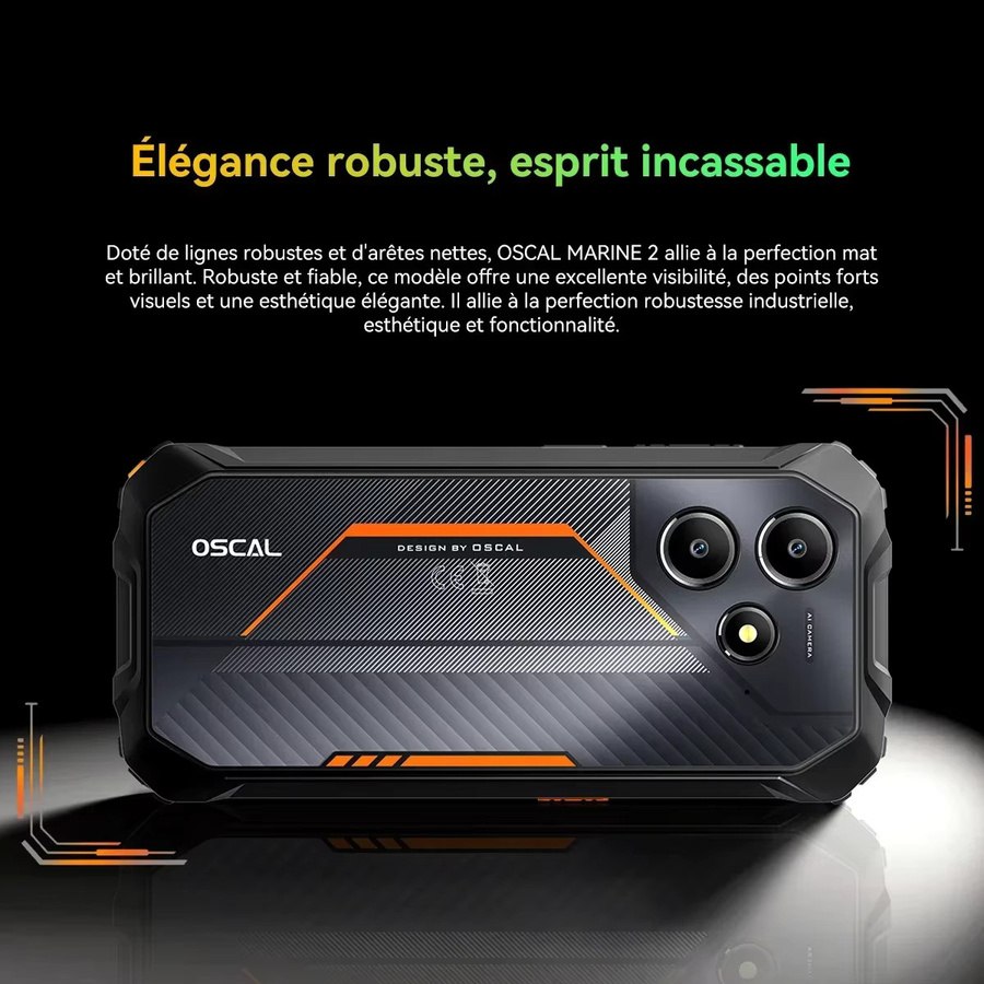 OSCAL Marine 2 Robustes Smartphone in Orange oder Black mit 128GB Speicher, 8GB RAM, 6,56 Zoll Display, 11000mAh Akku, Android 15, NFC und Fingerabdruck-Entsperrung - Bild 2