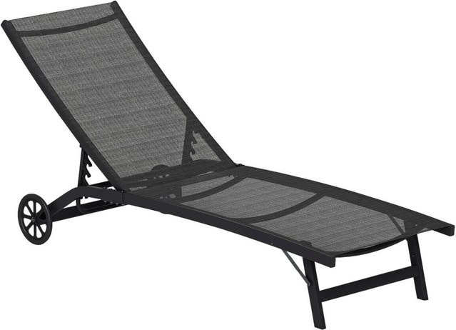 Outsunny Sonnenliege aus pulverbeschichtetem Aluminium in Schwarz mit verstellbarer Kopfstütze und Rollen, B/H/L: 165 x 102 x 66 cm - Bild 1