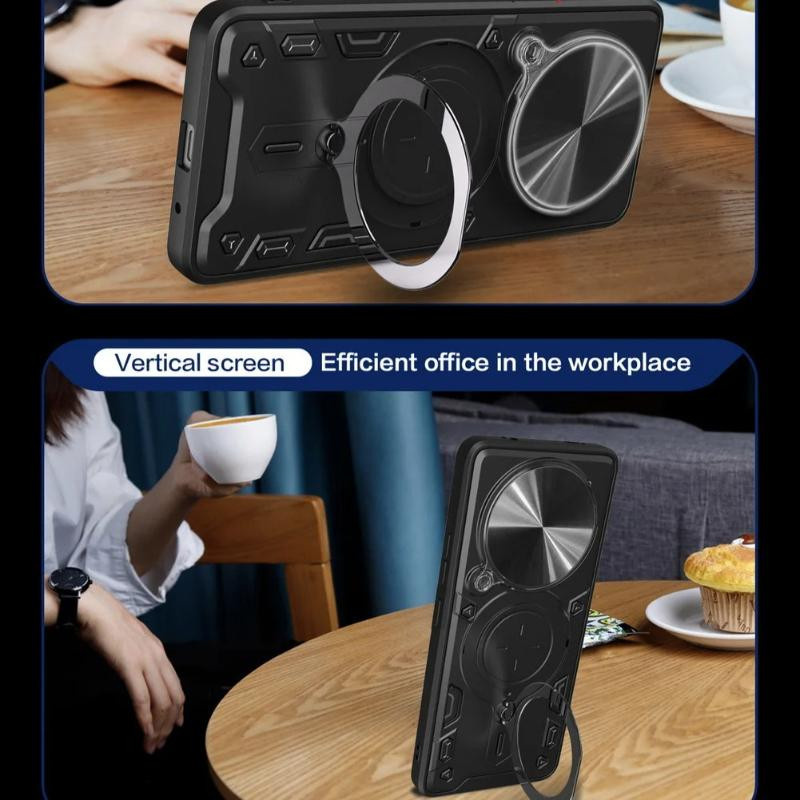 Heavy Duty Schutzhülle für Honor X9d 5G in Schwarz mit magnetischem Ringhalter und schiebbarer Linsenschutzabdeckung - Bild 5