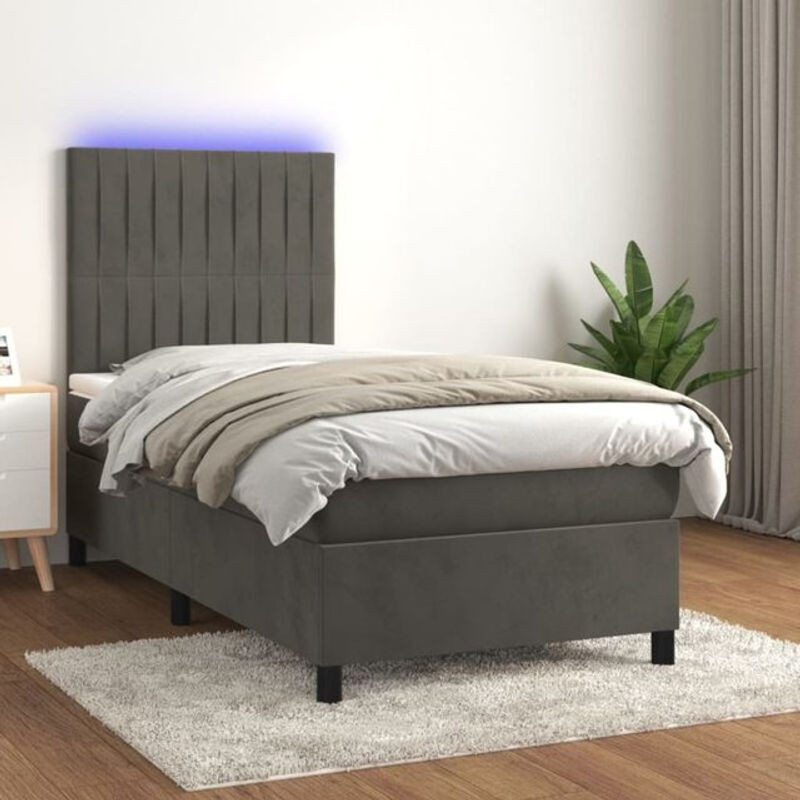 vidaxl Boxspringbett mit Matratze und LED in Anthrazit aus Samt, B/T/H: 90 x 200 x 128 cm - Bild 1