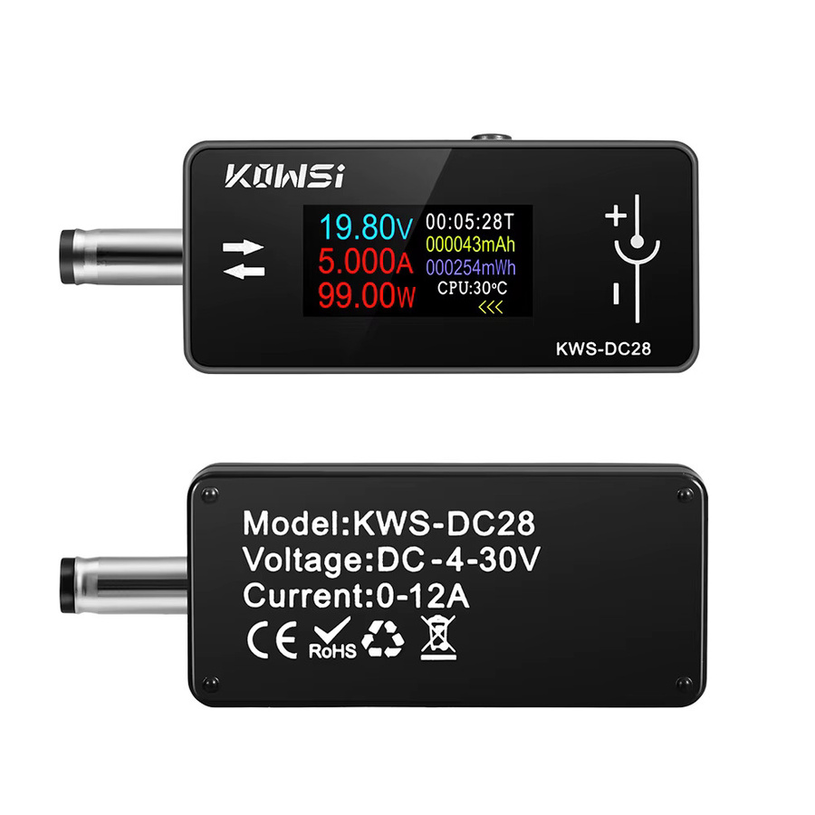 Aideepen KWS-DC28 Schnittstellentester in Schwarz mit 0,96 Zoll TFT-Farbbildschirm als digitales Voltmeter und Amperemeter zur Messung von Spannung und Strom von 4–30 V und 12 A - Bild 2