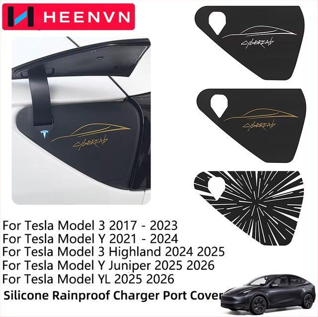 Heenvn Silikon Autoladegerät-Abdeckung für Tesla Model 3 Y Highland Juniper in Schwarz als Outdoor Regenschutz und staubdichte Abdeckung - Bild 1