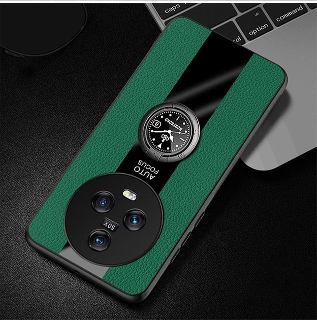 Xiaomi Handyhülle aus PU Leder mit magnetischem Ringhalter in Grün für Xiaomi 15 Ultra, 14 Ultra, 14T und 13 Pro - Bild 1