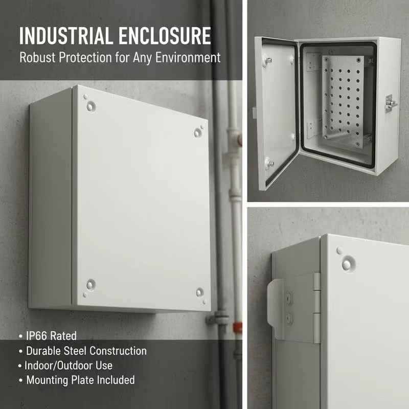 NEMA 4X Stahlverteilerschrank Industriegehäuse in Grau, IP66 wasser- und staubdicht, elektrischer Anschlusskasten für Innen- und Außenbereich mit Montageplatte, B/T/H: 50 x 40 x 20 cm - Bild 2