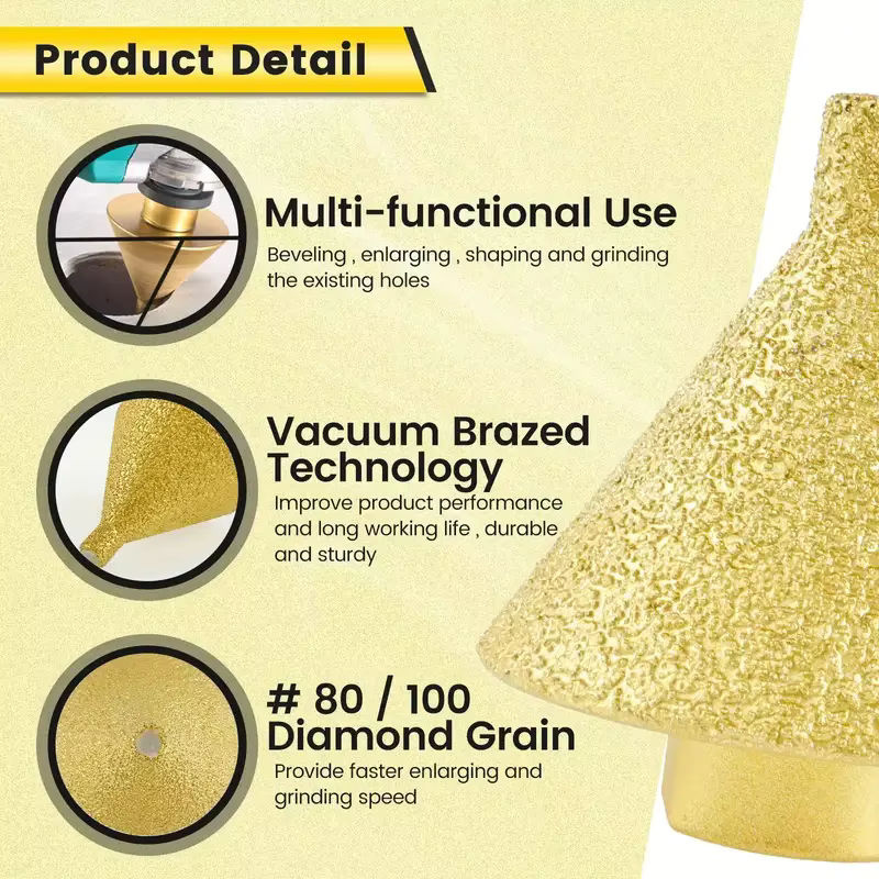 GHTYONG Diamant-Fasenfräser M14 zum Lochvergrößern und Schleifen für Granit, Marmor und Fliesen, Durchmesser: 50 mm, Farbe: Gold - Bild 3