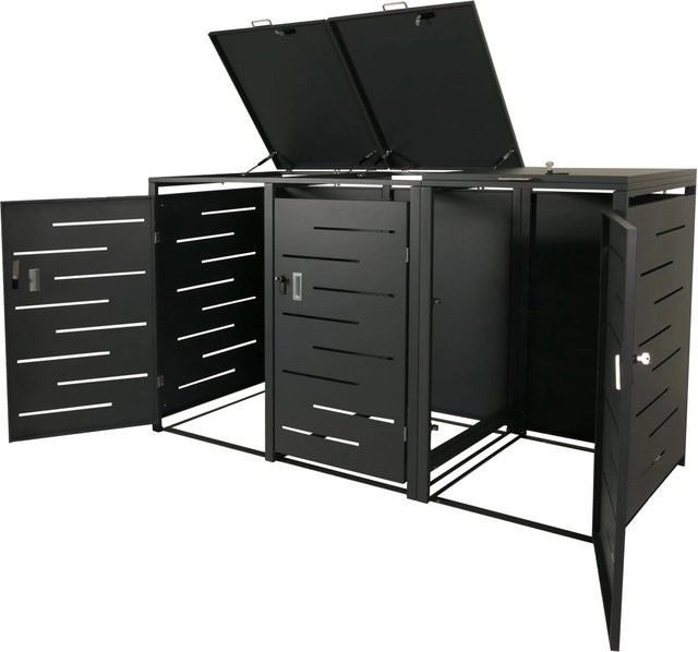 PROREGAL Mülltonnenbox 3er Erweiterbar aus Stahl in Anthrazit B/T/H: 116,5 x 80 x 197 cm - Bild 1