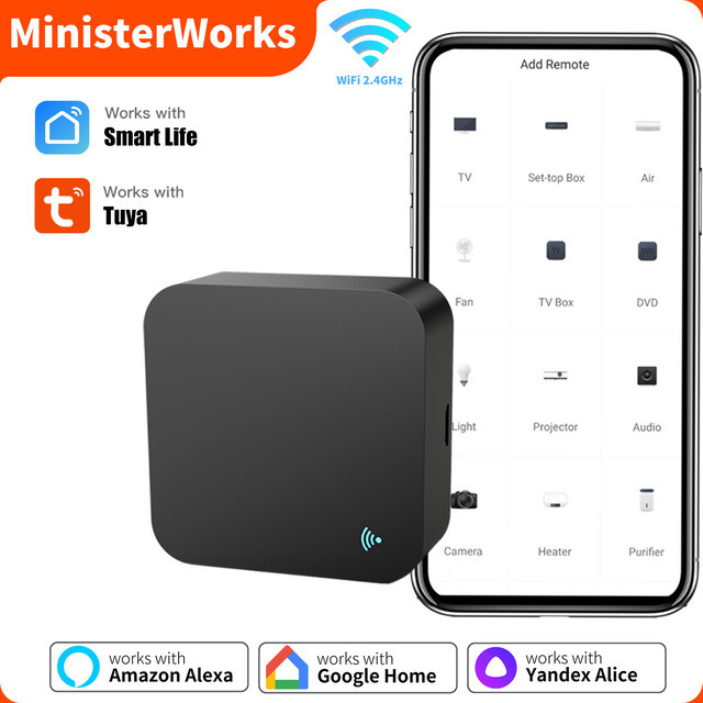 Tuya MinisterWorks WiFi IR Universal Fernbedienung für Smart Home, Infrarot Blaster für Klimaanlage und TV, kompatibel mit Alexa und Google Home, Weiß oder Schwarz - Bild 1