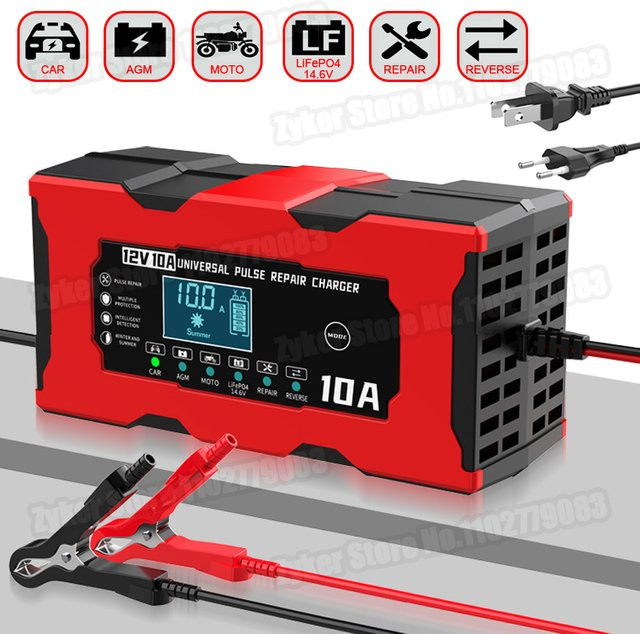 WAPUNO Smart Batterie Ladegerät 12V 10A in Rot für LiFePO4, Blei-Säure, AGM und GEL Batterien mit Reparaturfunktion - Bild 1
