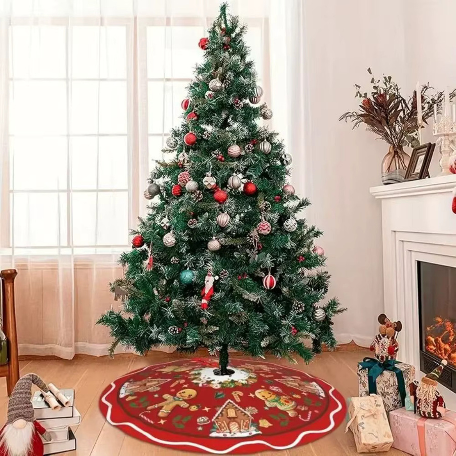 VIKAMA Weihnachtsbaumrock mit Lebkuchenhausmuster in Rot für Innen und Außen - Bild 3