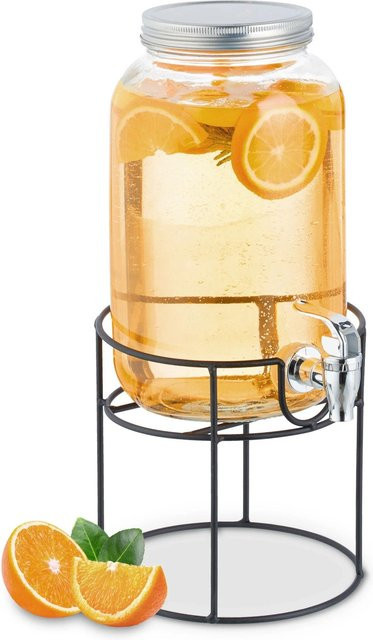 Relaxdays Getränkespender aus Glas mit Ständer und Zapfhahn, Transparent, 3,3 Liter - Bild 1