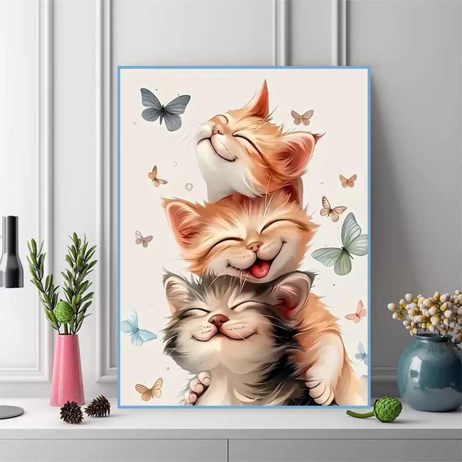 Momoart Diamant-Stickerei Katze mit Schmetterlings-Strass-Muster, Multicolour, B/H: 30,0 x 20,0 cm - Bild 2